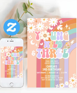 Young Wild And Three Groovy 3rd Birthday Invitation